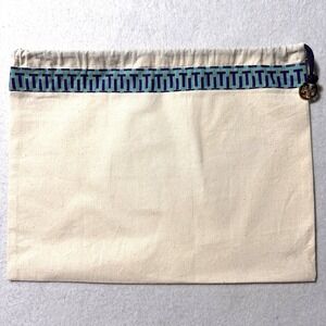 Tory Burch Dust Bag 13 x 9.5 Beige Canvas Drawstring Bag Logo Pouch Charm